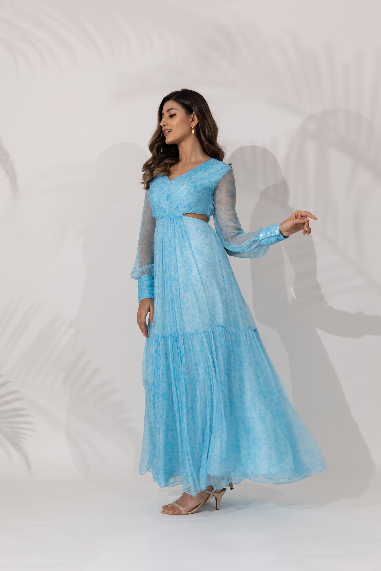 Himalayan Poppy Maxi-Dress with Side Cutouts