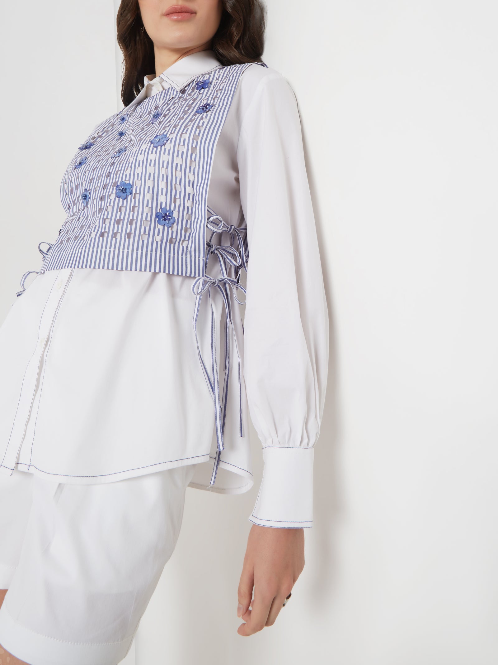White Embellised Bib Shirt