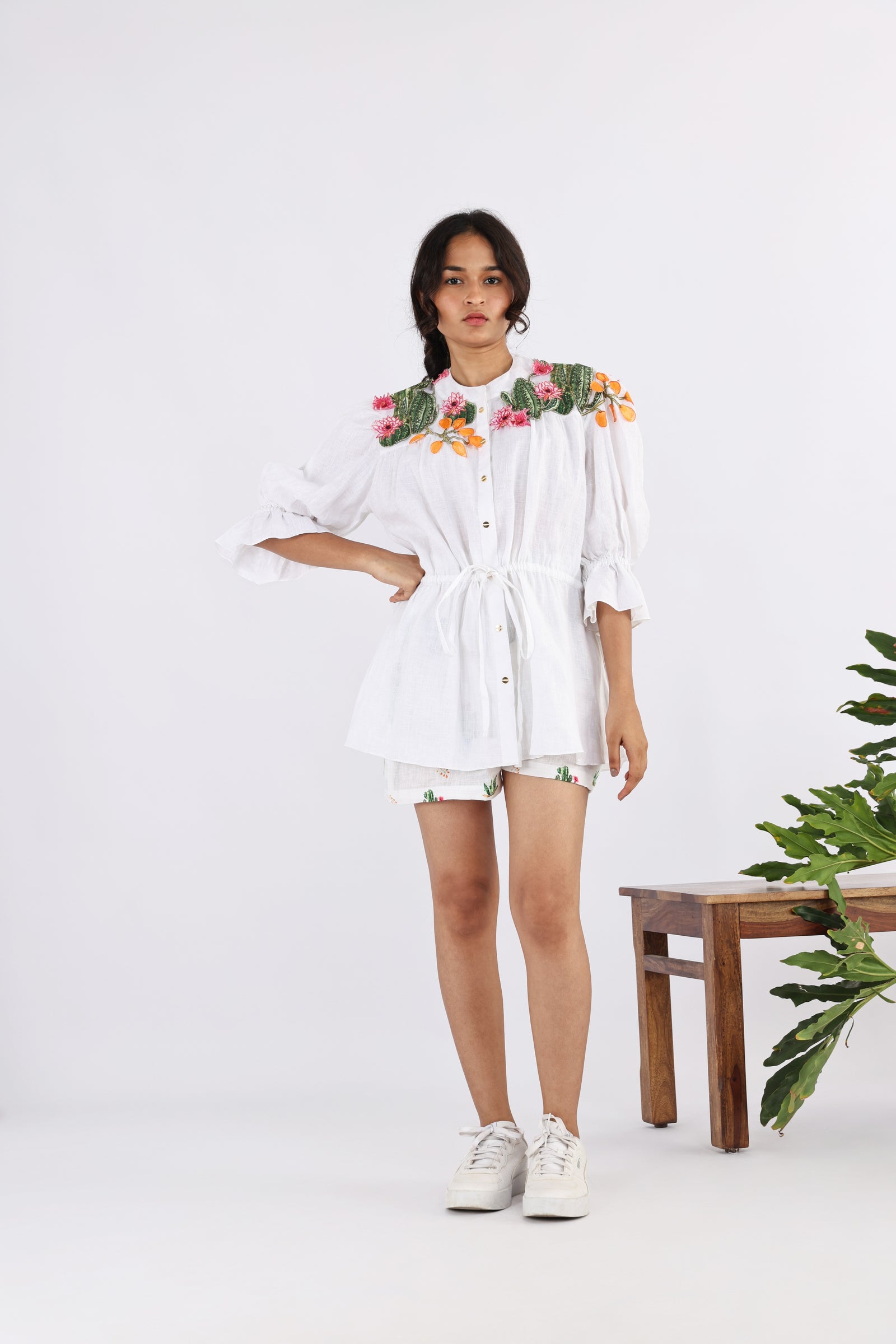 The thimble embroidered collared shirt
