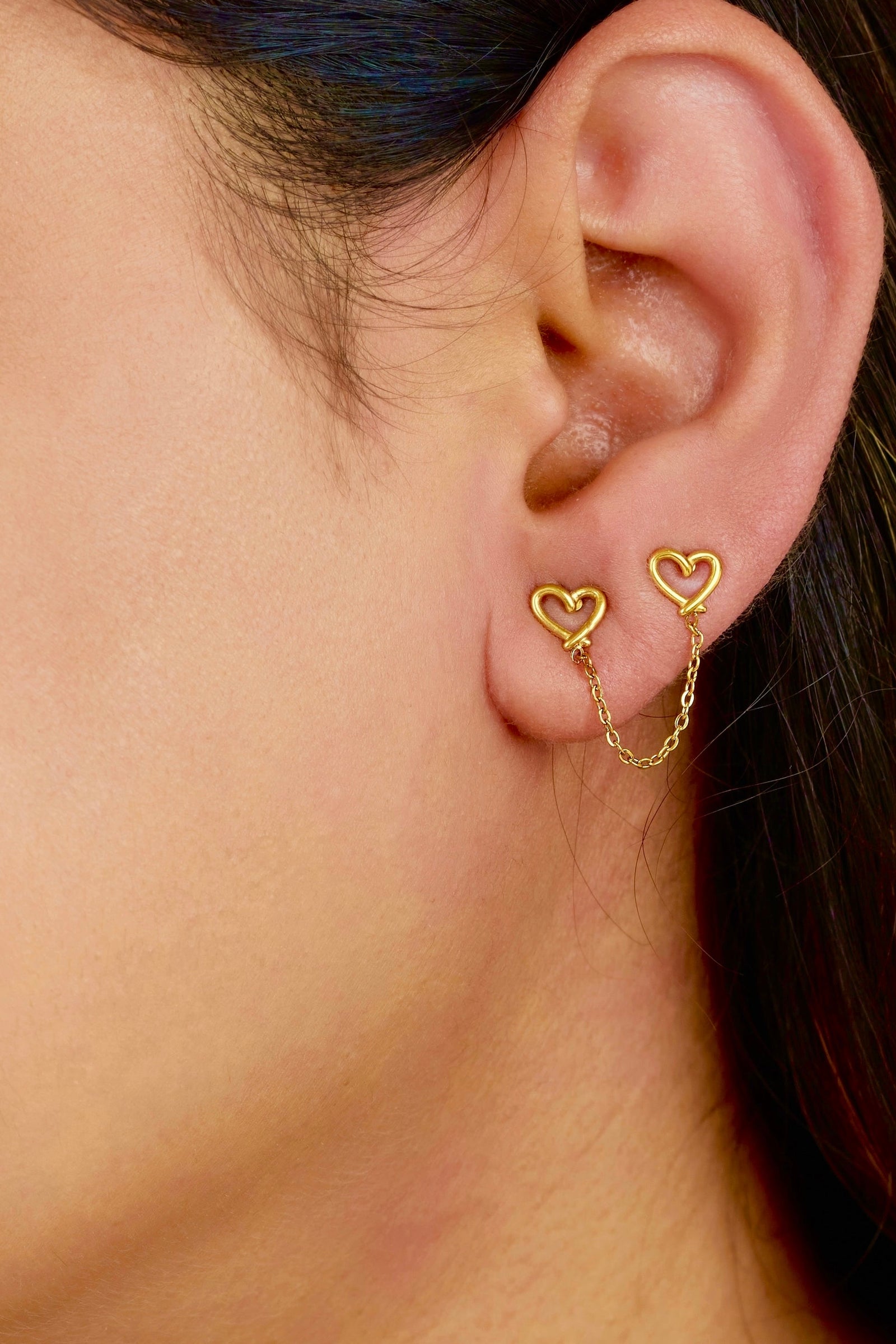 Heart String Earrings - Waterproof, 18k Gold Plated