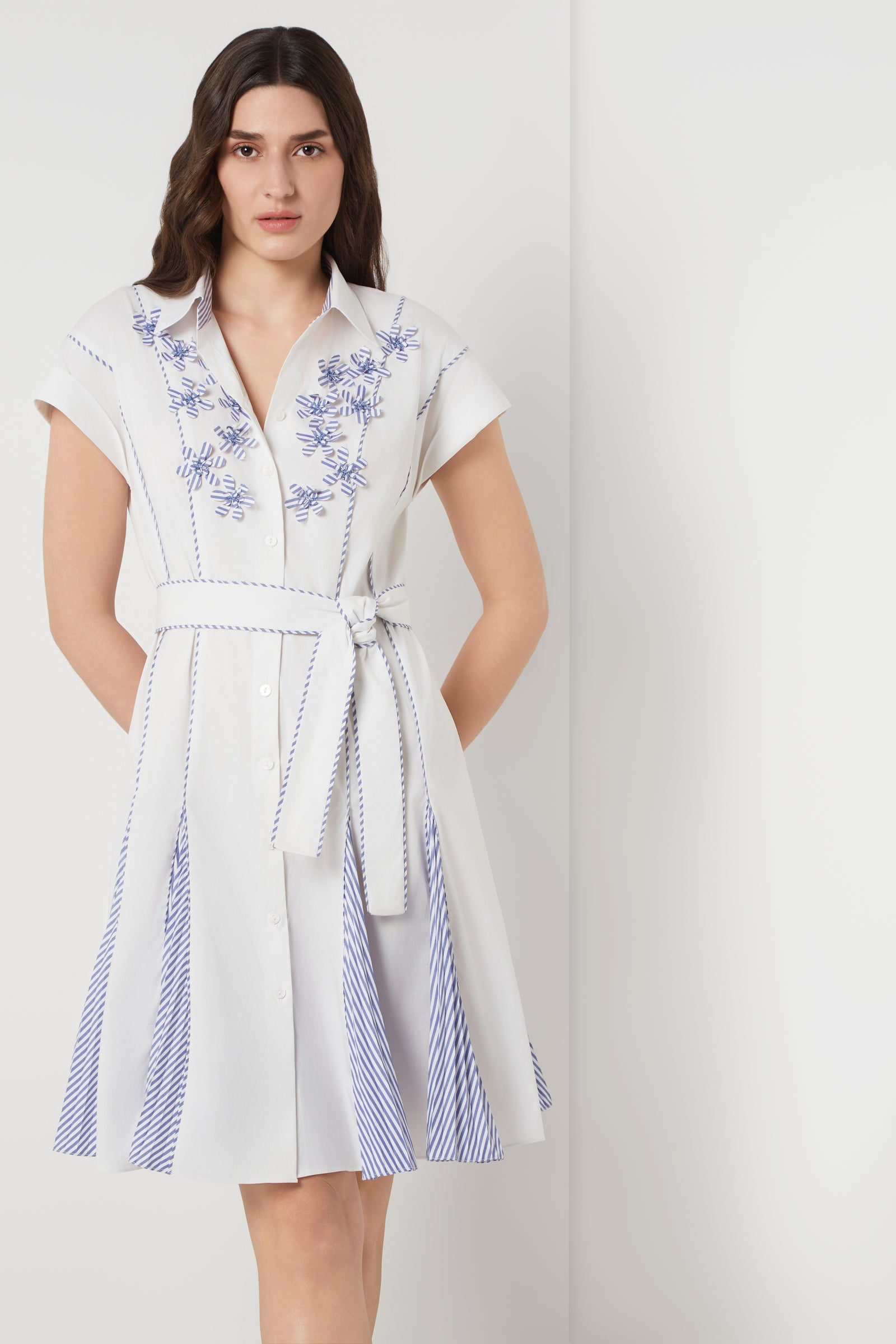 Pleated Bloom Shirt Dress