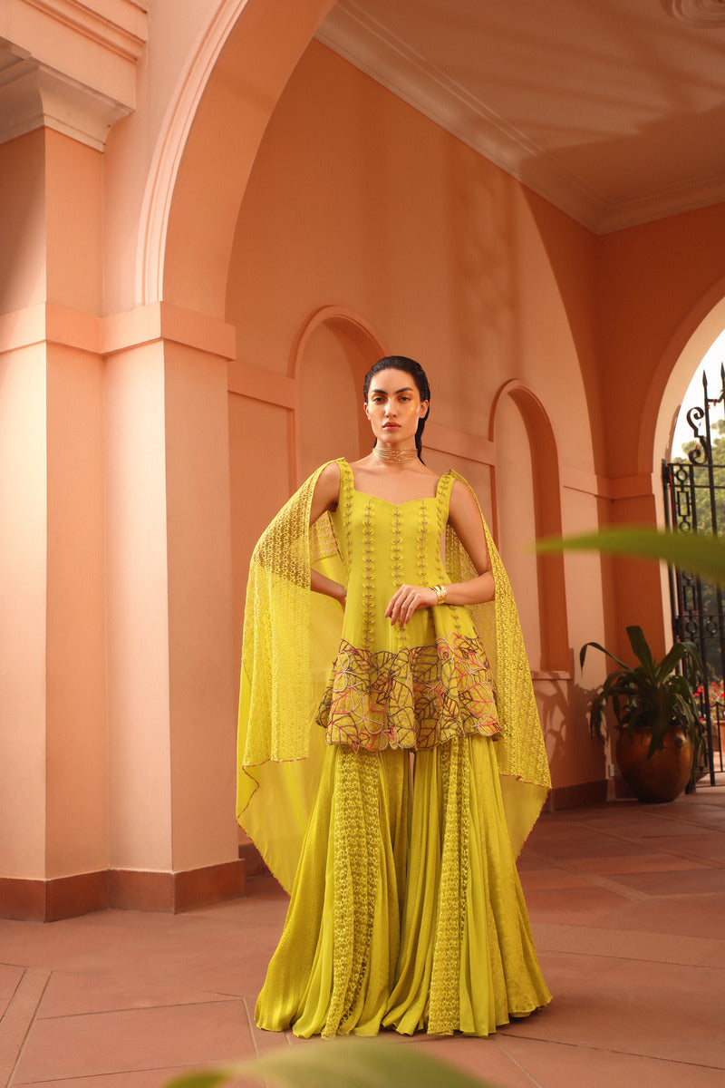 Sharara and Tunic Set in The Pop Color Of Chartreuse Green