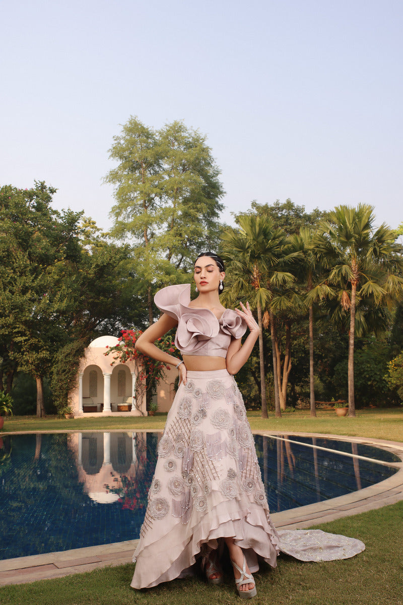 An Extravagant Dress in Pearl Grey