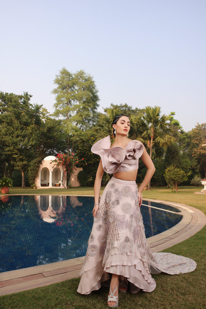 An Extravagant Dress in Pearl Grey