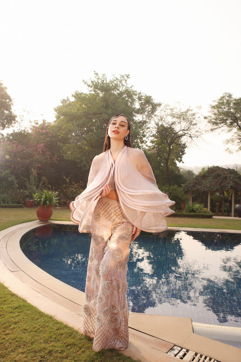 Bejeweled Pants with 3d Flowers