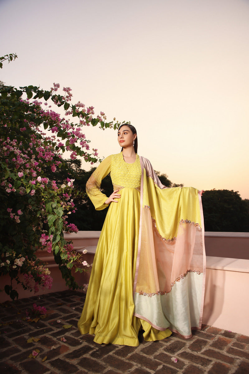 A Canary Yellow Anarkali Set