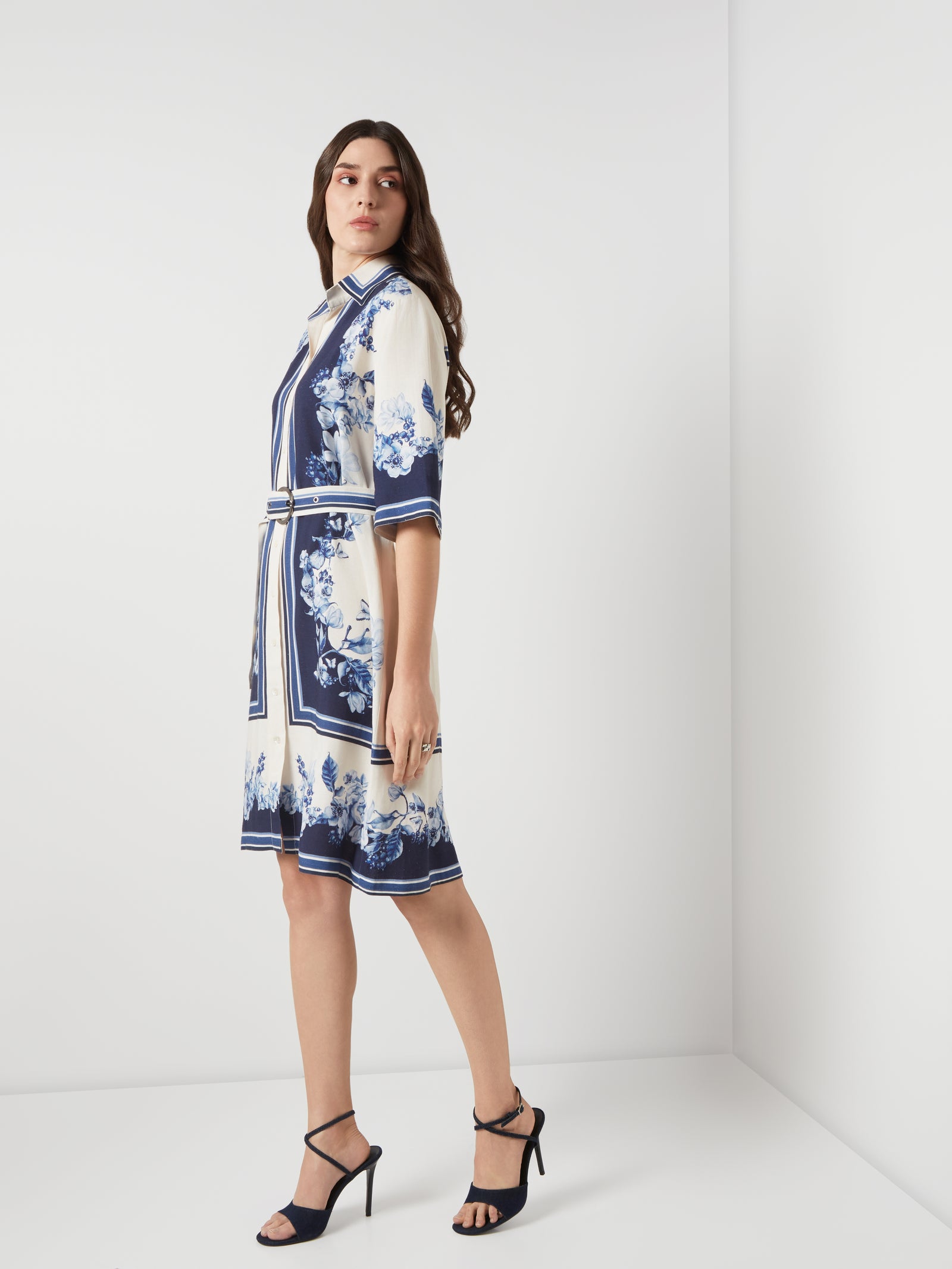 Bleu Creme Blocked Shirt Dress