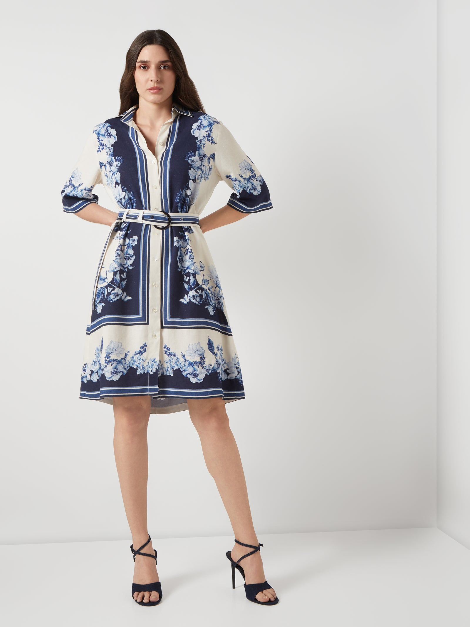 Bleu Creme Blocked Shirt Dress