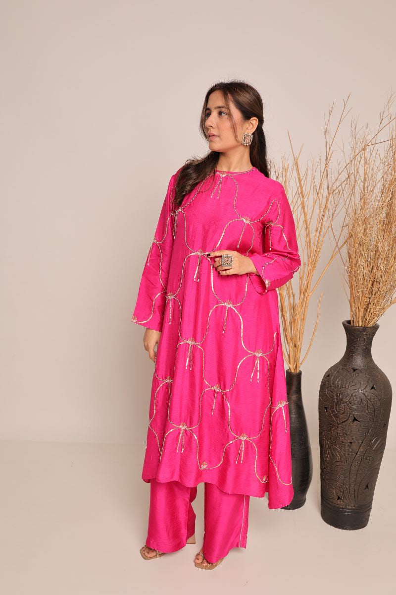 Pink Cord Set With Hand Embroidery