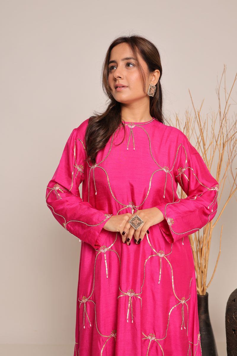 Pink Cord Set With Hand Embroidery