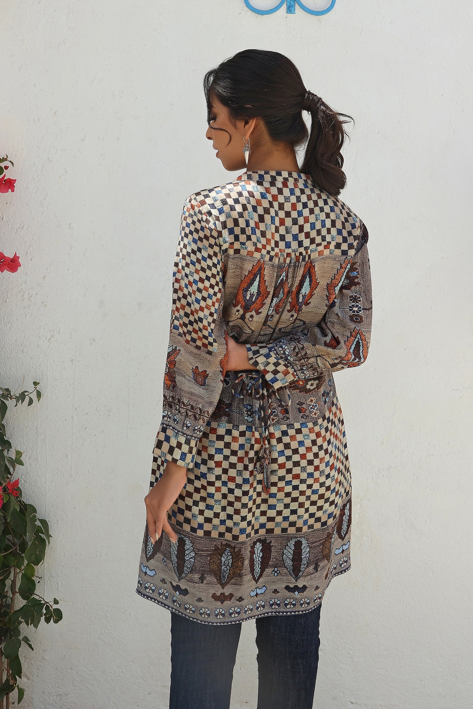 Ash Grey Printed High Low Tunic