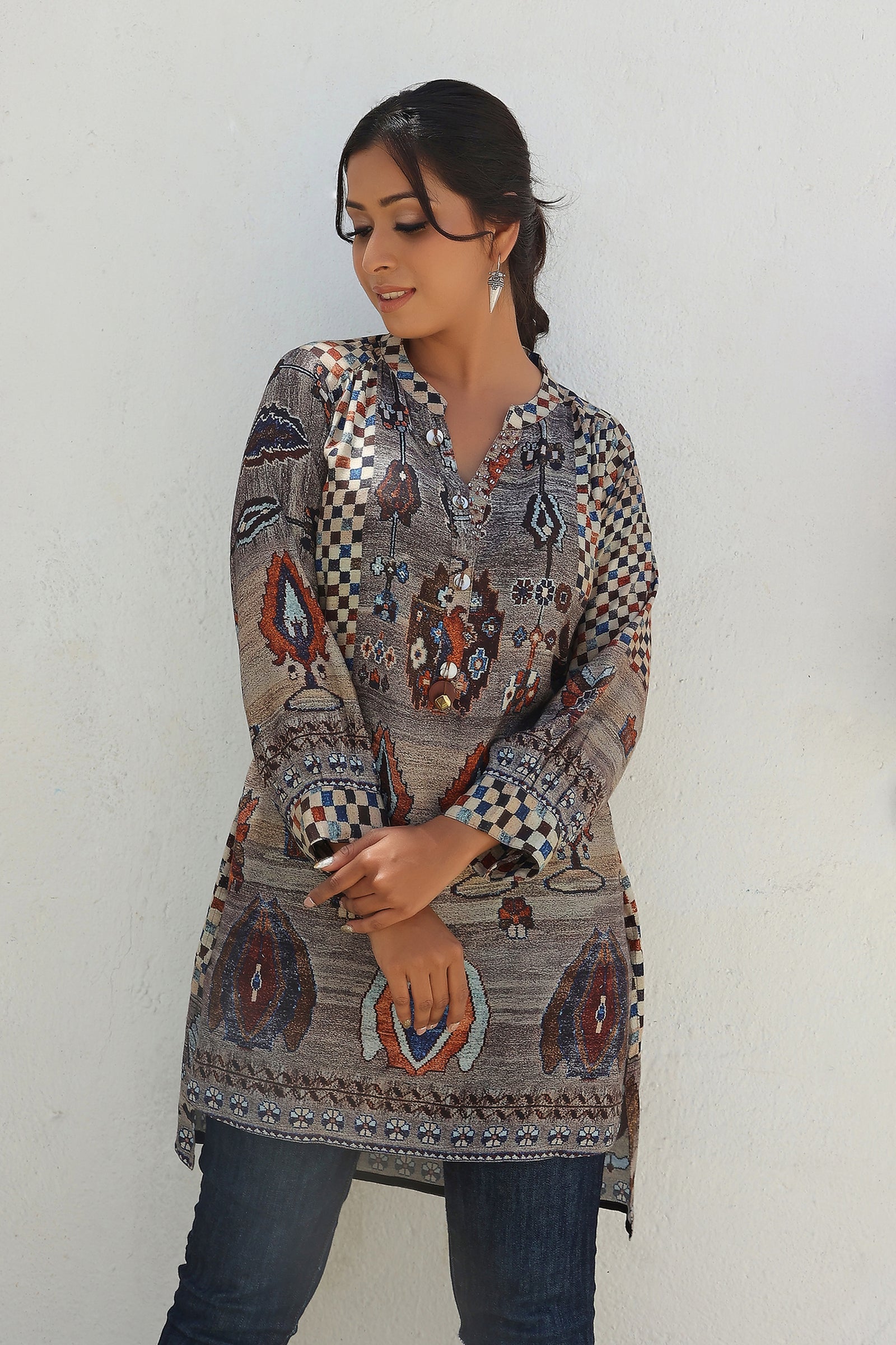 Ash Grey Printed High Low Tunic