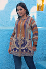Mustard And Blue Baroque Bloom Printed Tunic