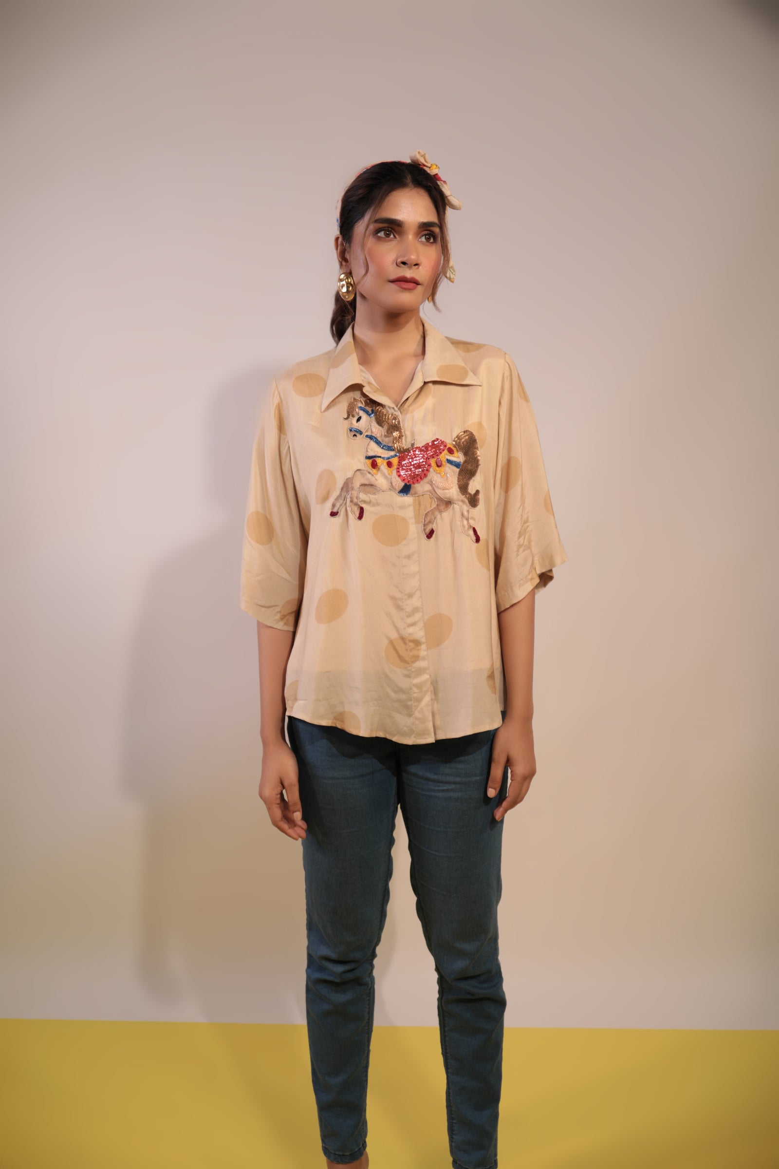 Beige polka hourse shirt