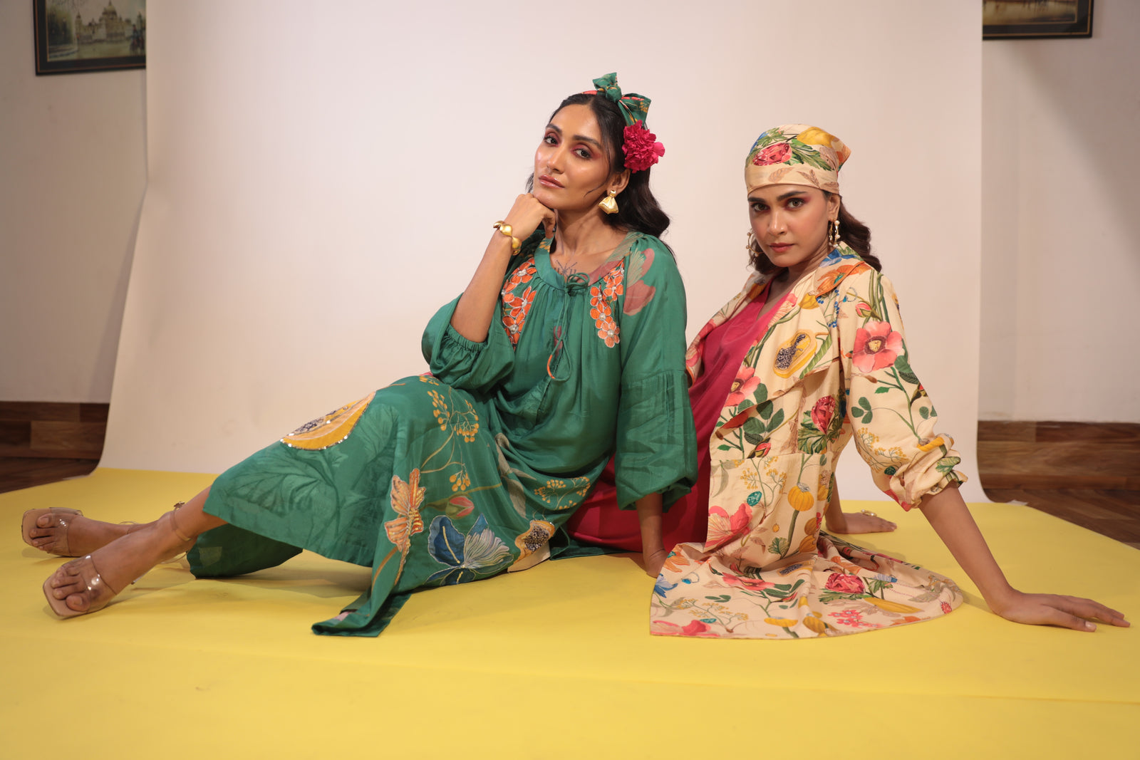 Green floral placement kurti