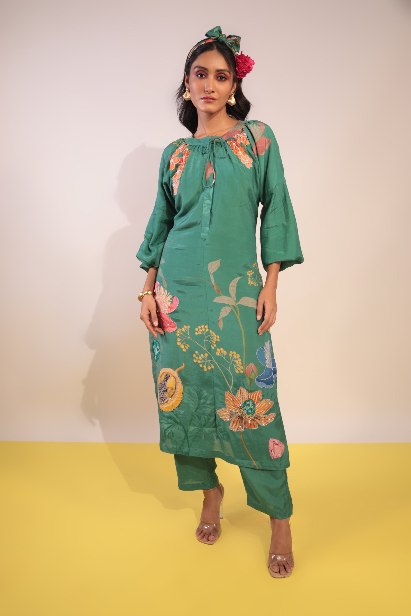 Green floral placement kurti
