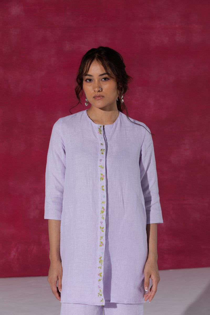 Lilac Linen Fabric Kurta Set Is A Graceful Fusion Of Tradition
