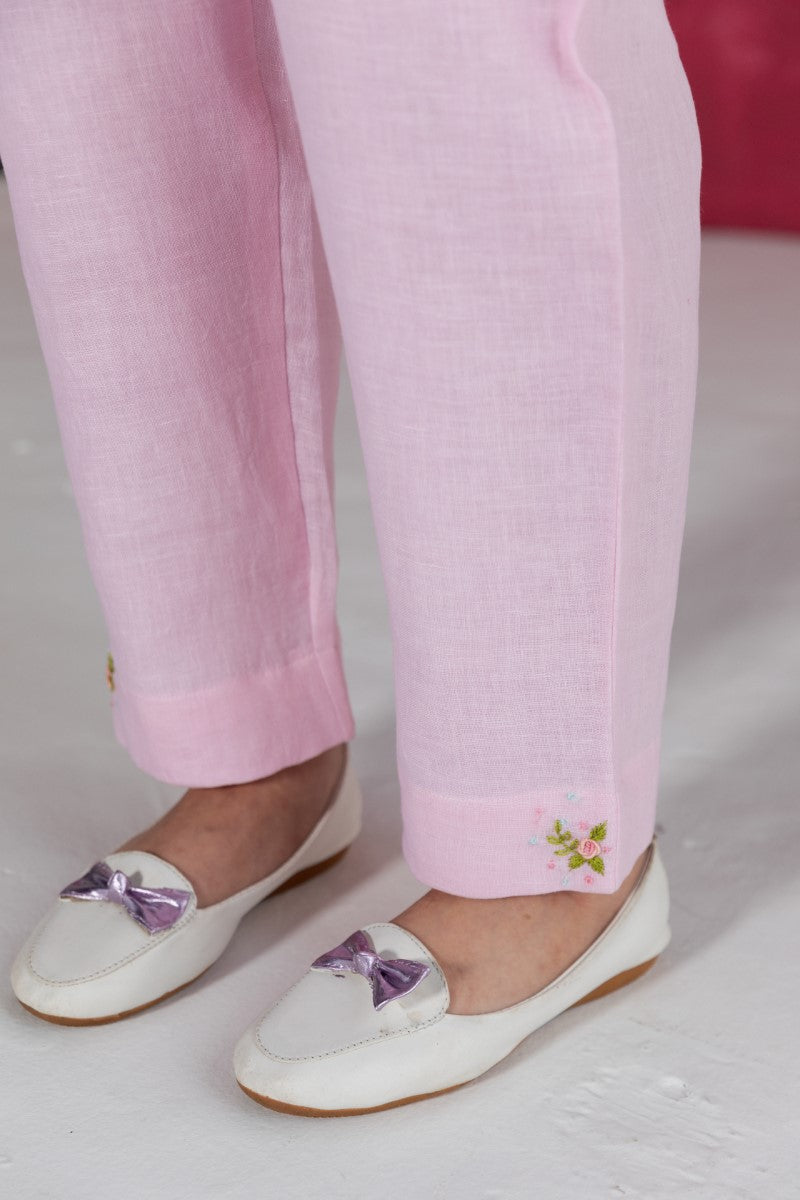 Pastel Pink Linen Fabric Kurta Set