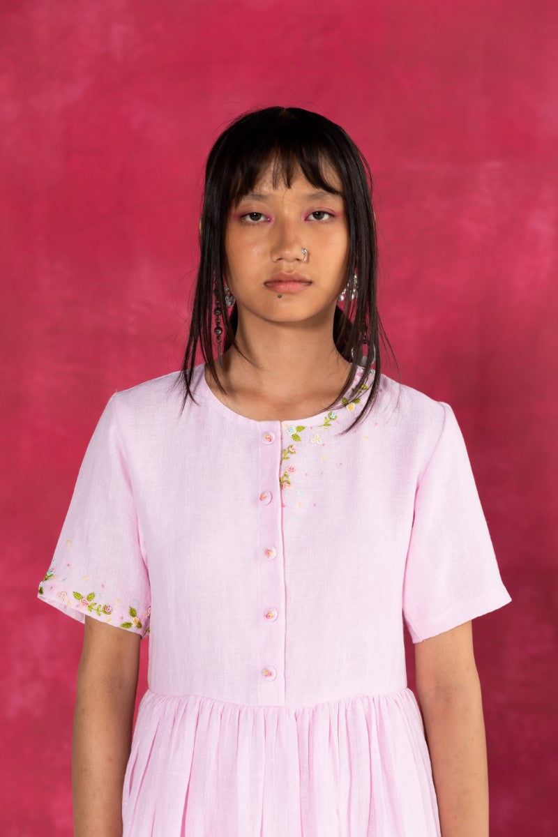 Pastel Pink Calf-Length Dress