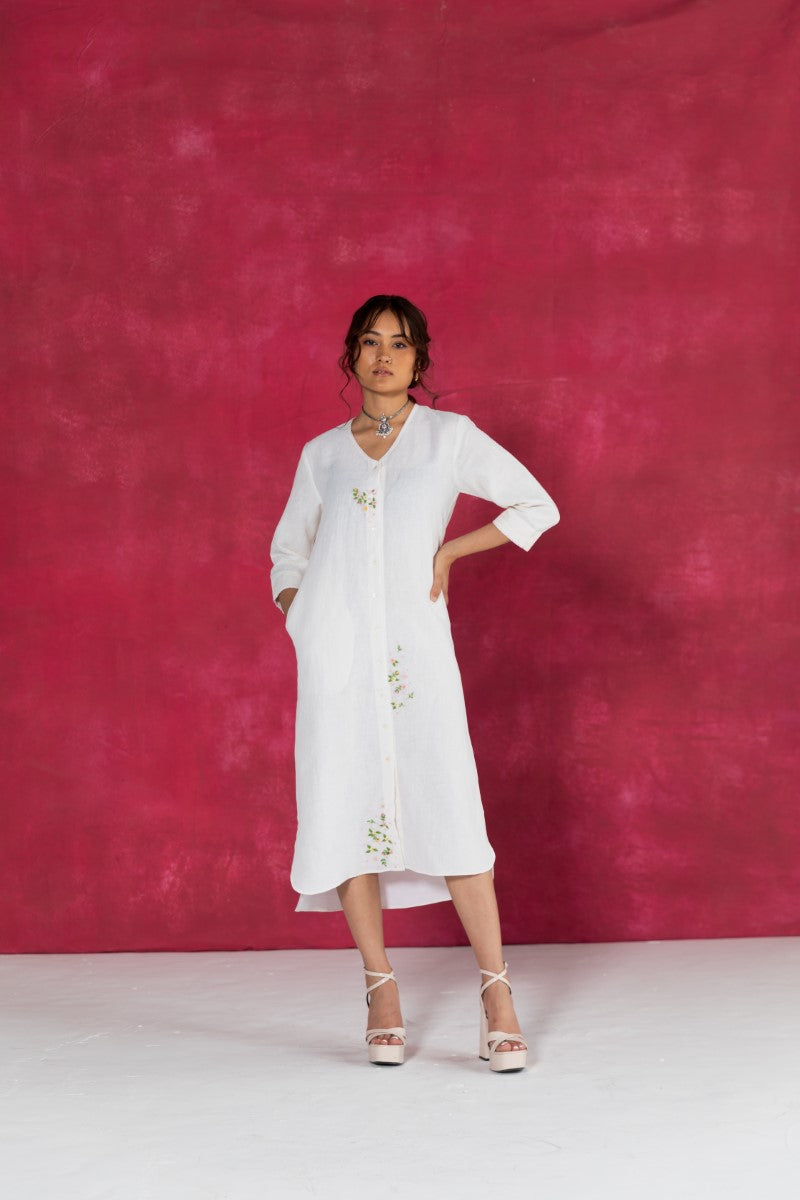 Ivory Calf-Length Shirt Dress