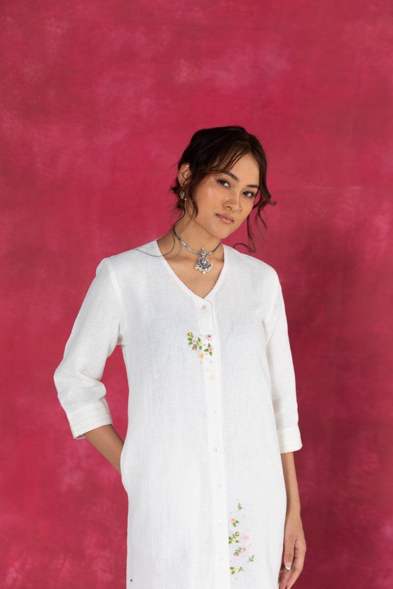 Ivory Calf-Length Shirt Dress