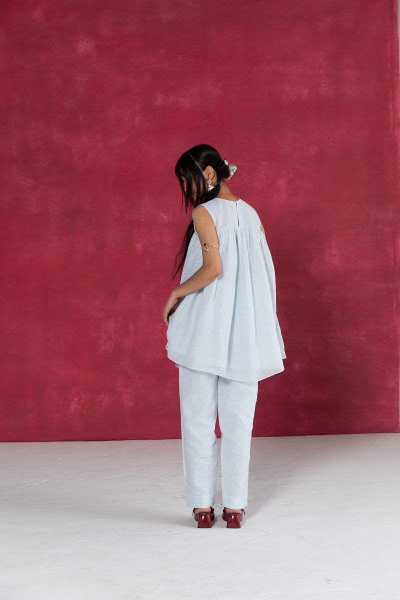 Pastel Blue Sleeveless Gathered Top