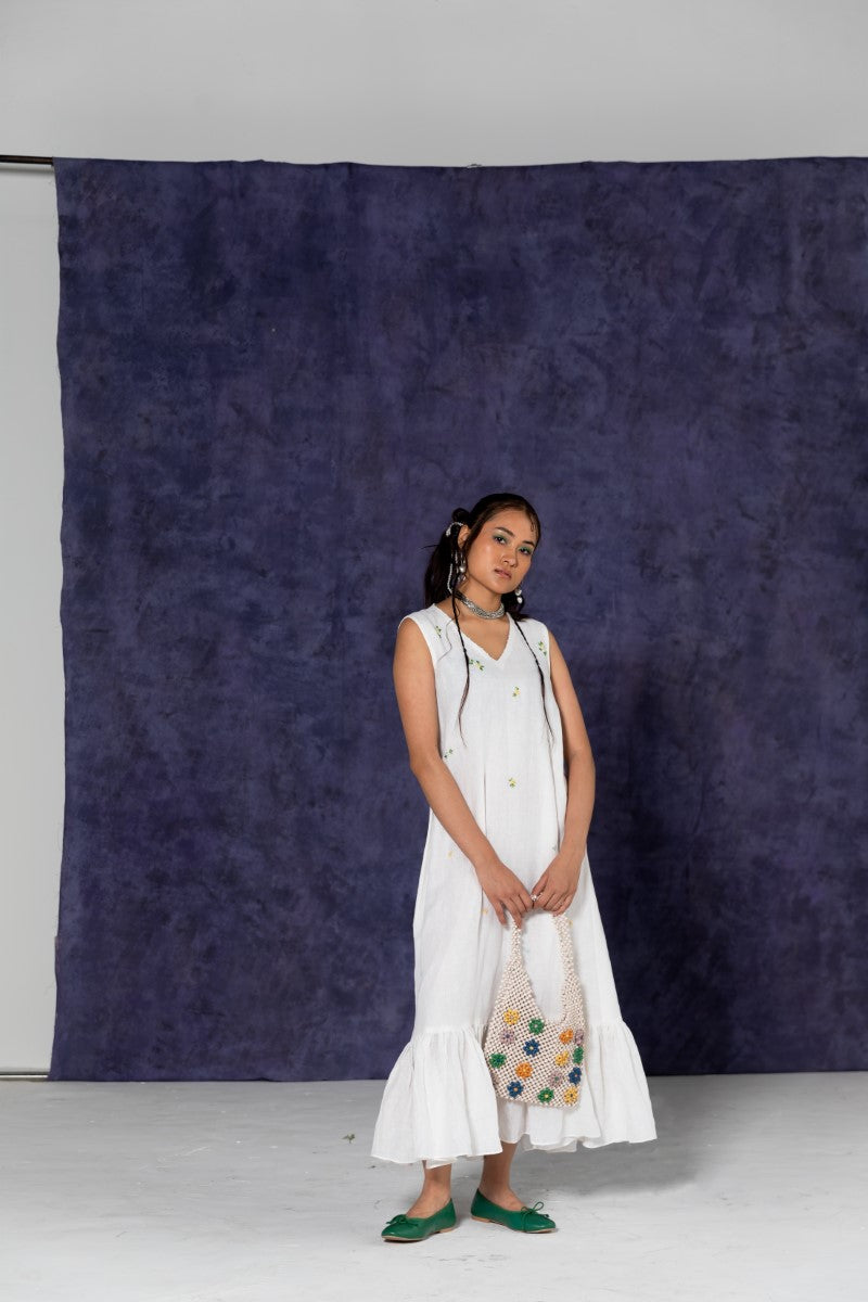 Ivory Ankle-Length Sleeveless A-Line Dress