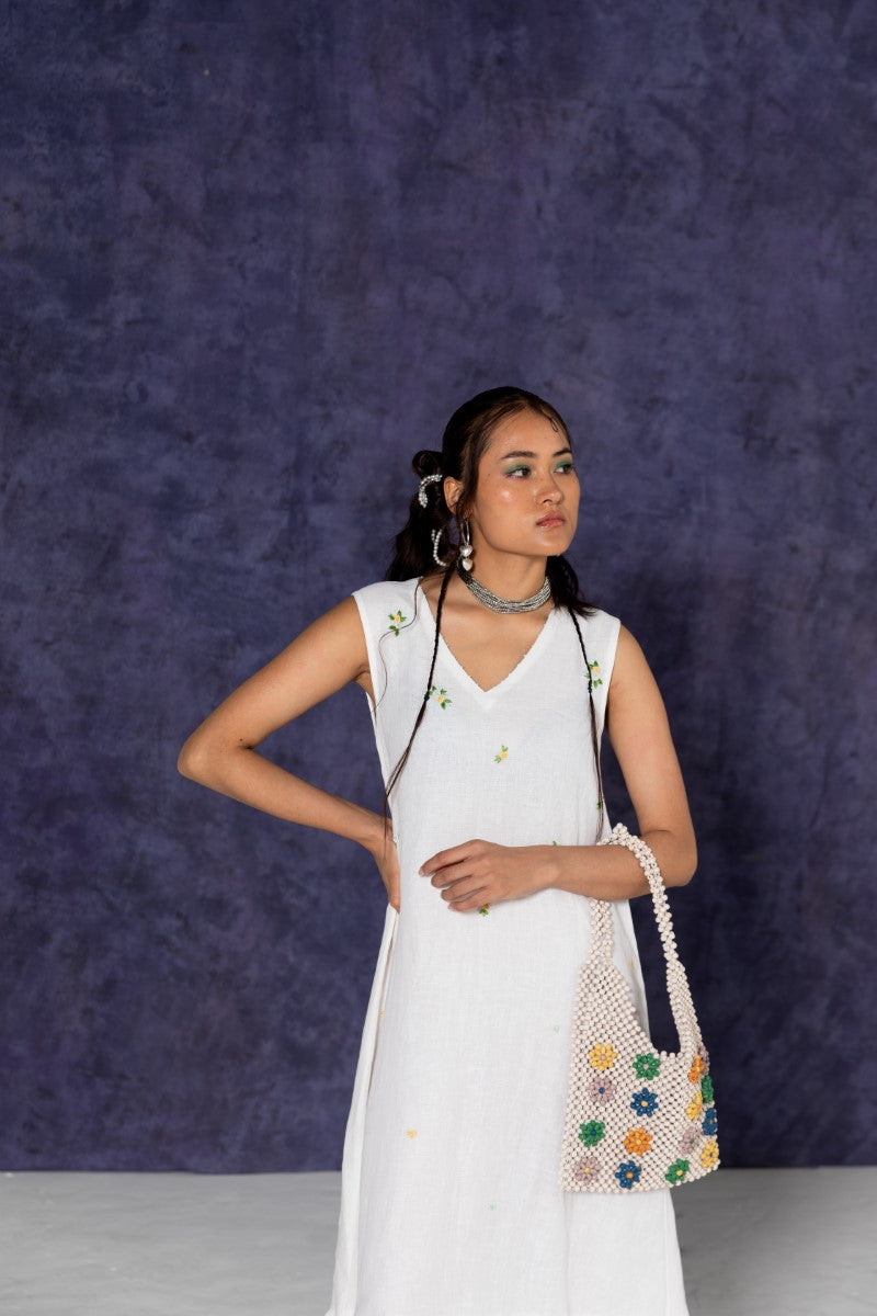 Ivory Ankle-Length Sleeveless A-Line Dress