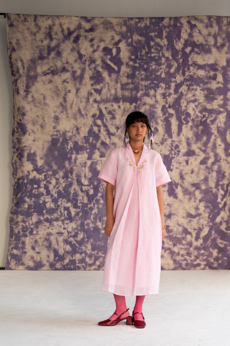 Pastel Pink Linen Dress - AJILIYAA Pastel Pink Linen Dress - AJILIYAA