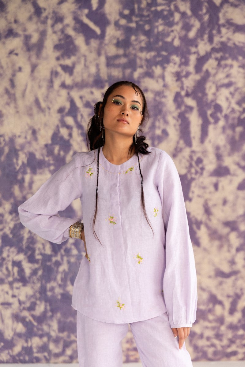 Lilac Top In Breathable Linen Fabric