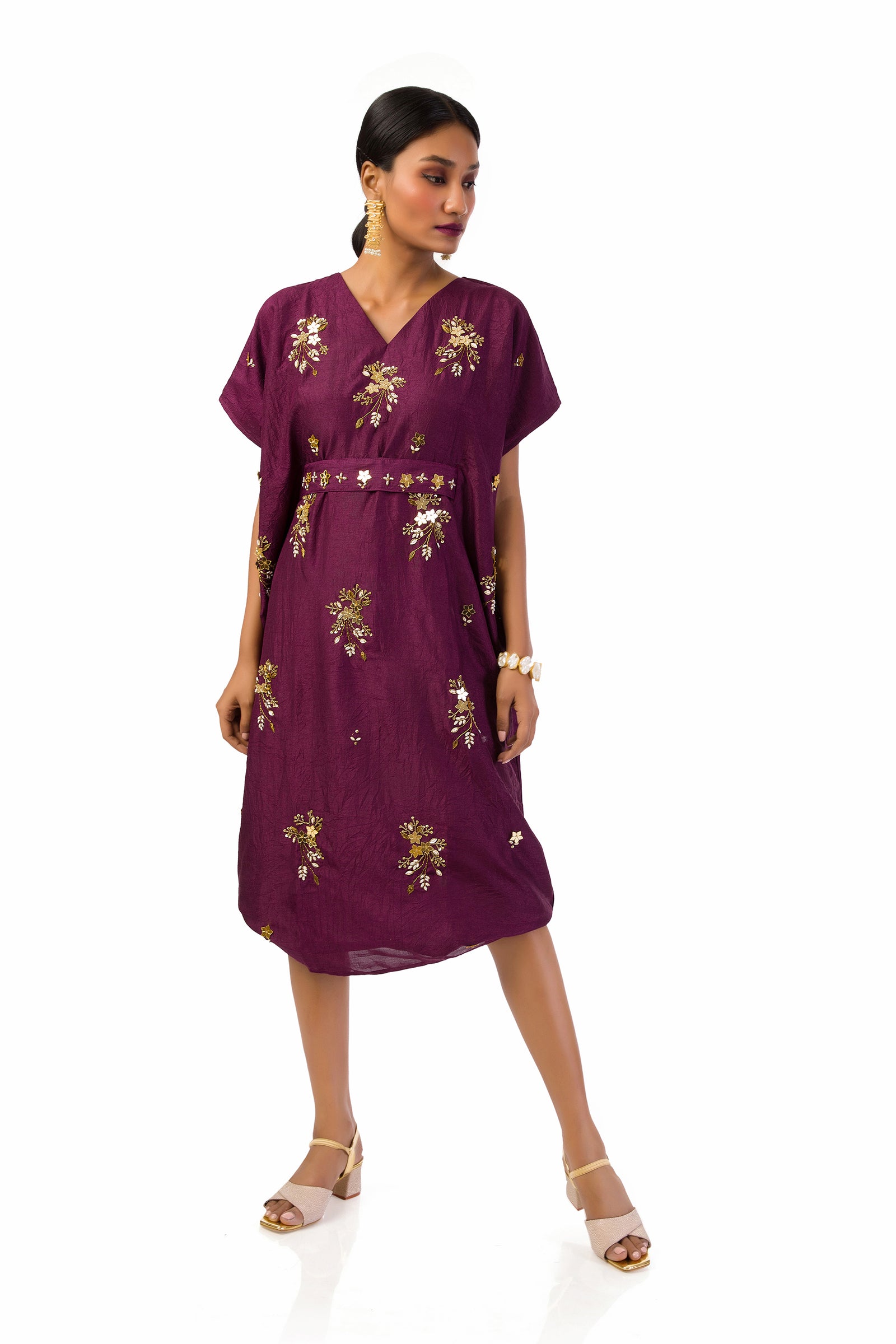 Wine kaftan side cowl dress