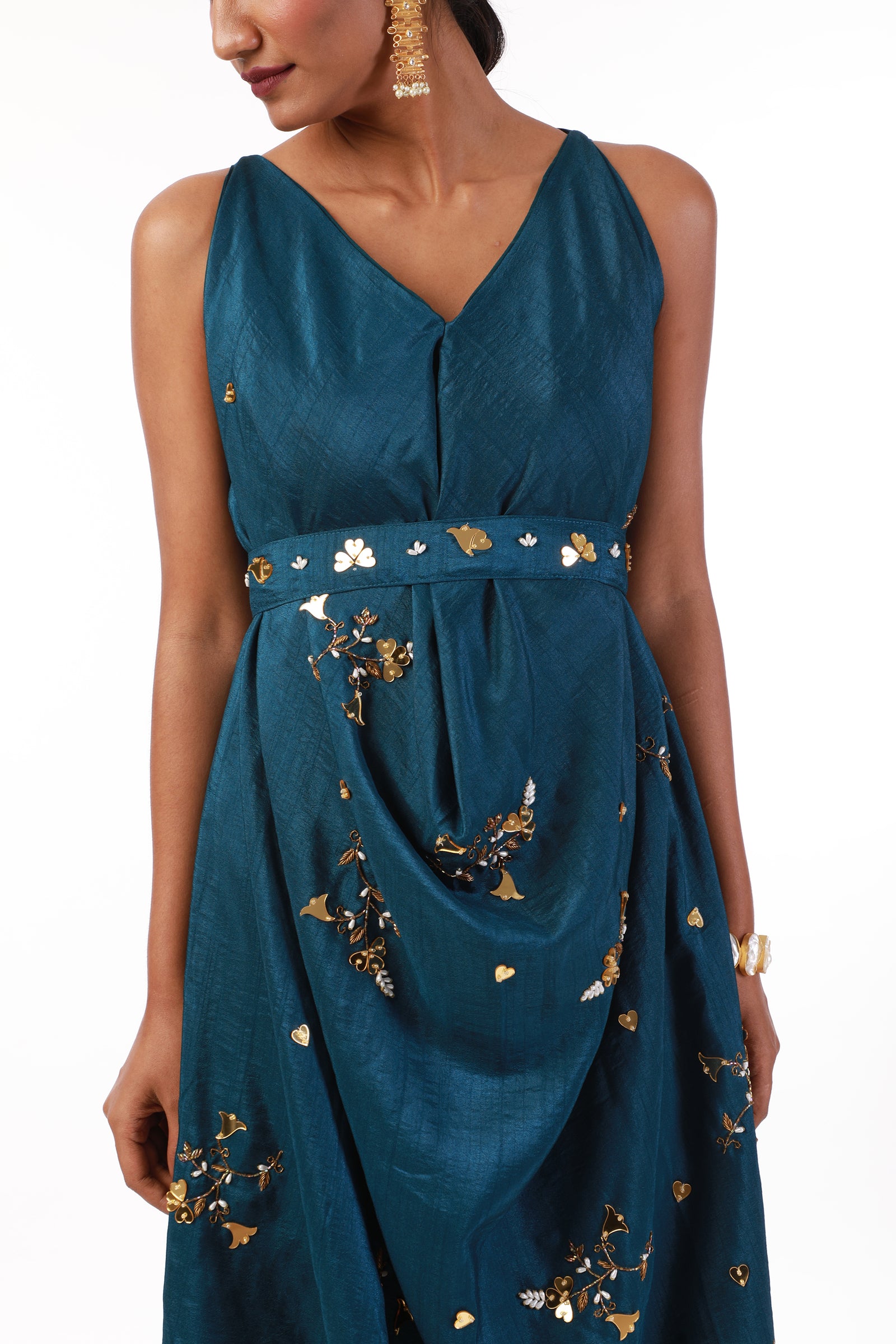 Dark blue centre cowl dress