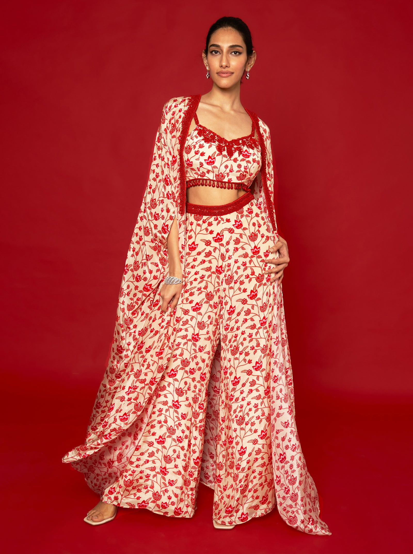 Cream & Red Cape Set