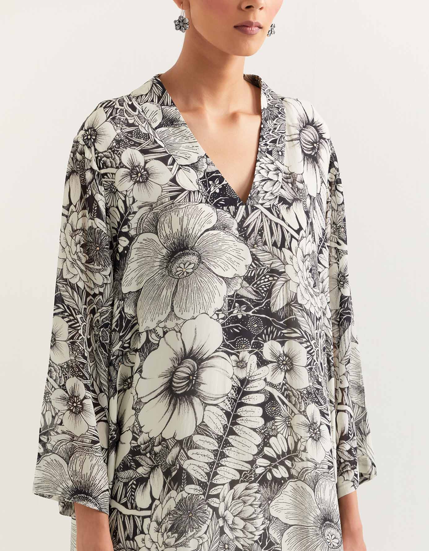 Georgette loose fit printed and embellished kurta with poplin lycra pants