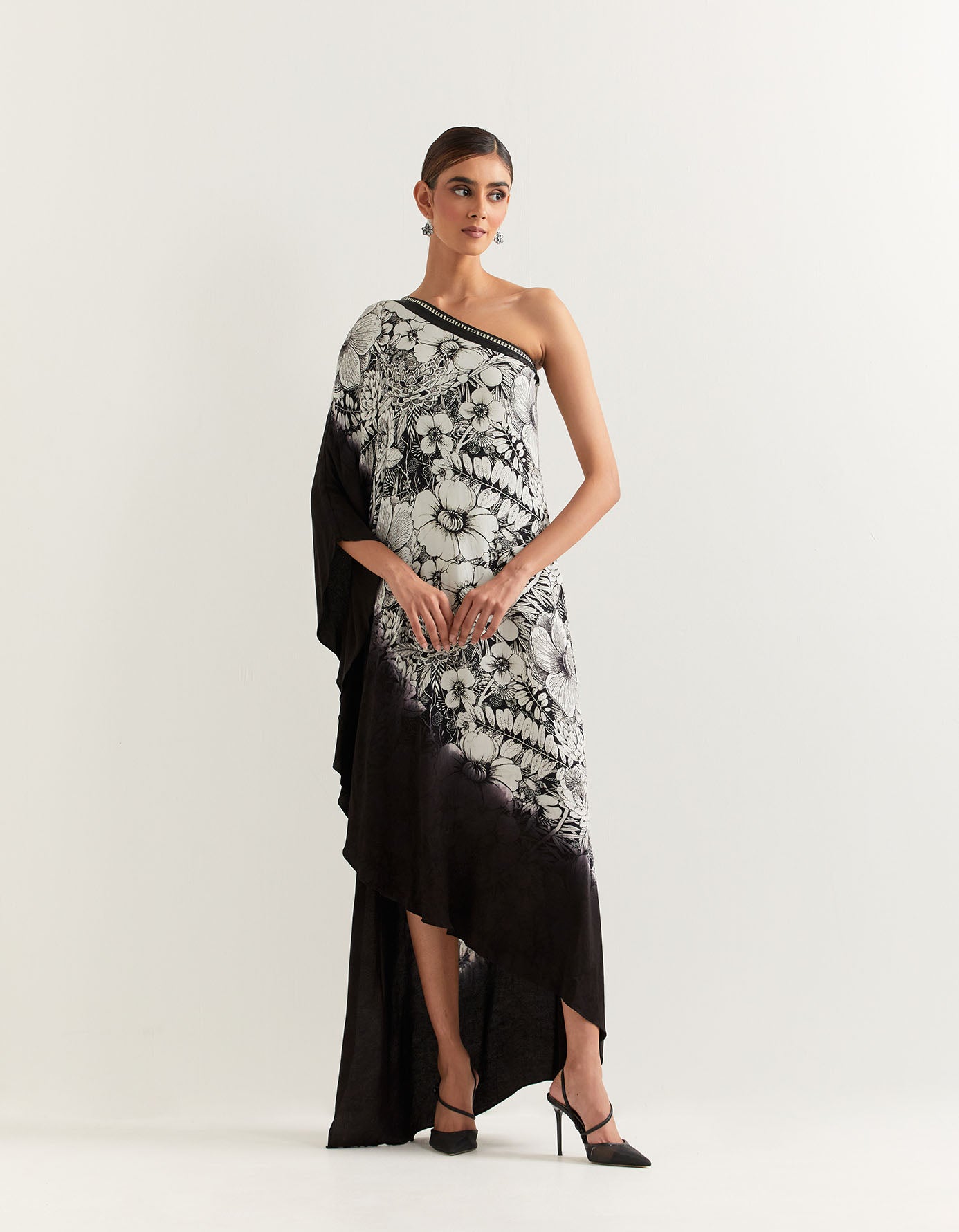 One shoulder printed and tie dye dress