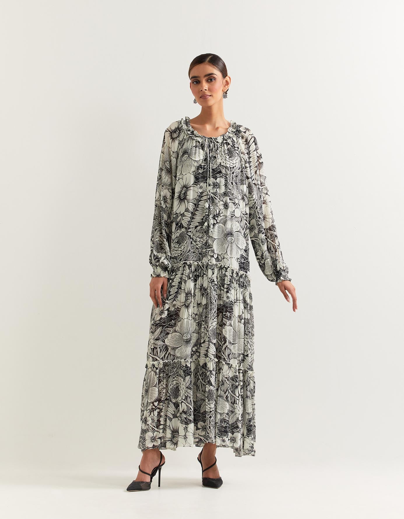 Printed georgette long dress paired with printed lycra inner