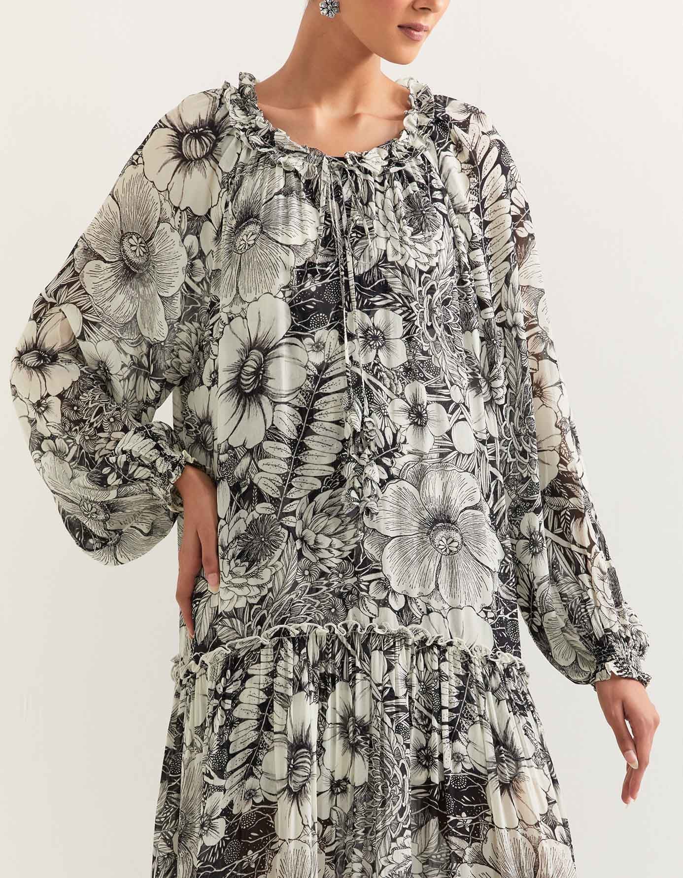 Printed georgette long dress paired with printed lycra inner