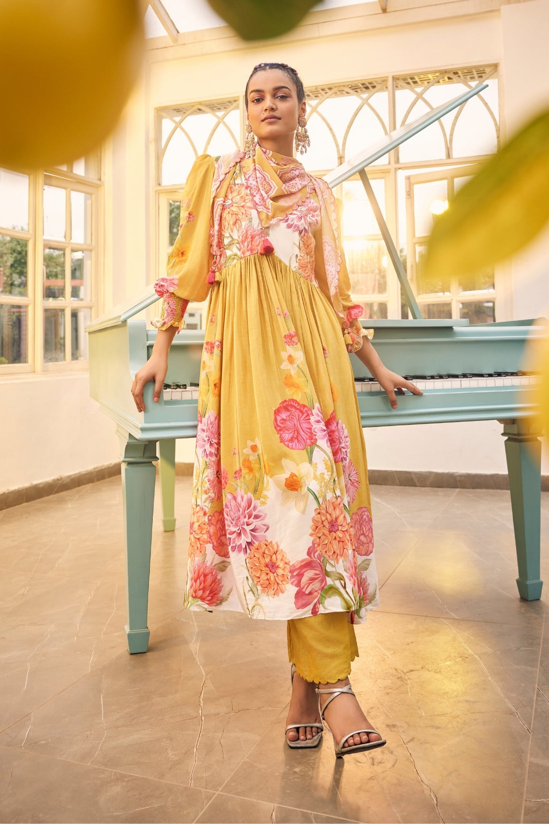 Exquisite Mustard Daman Printed Kurta Set
