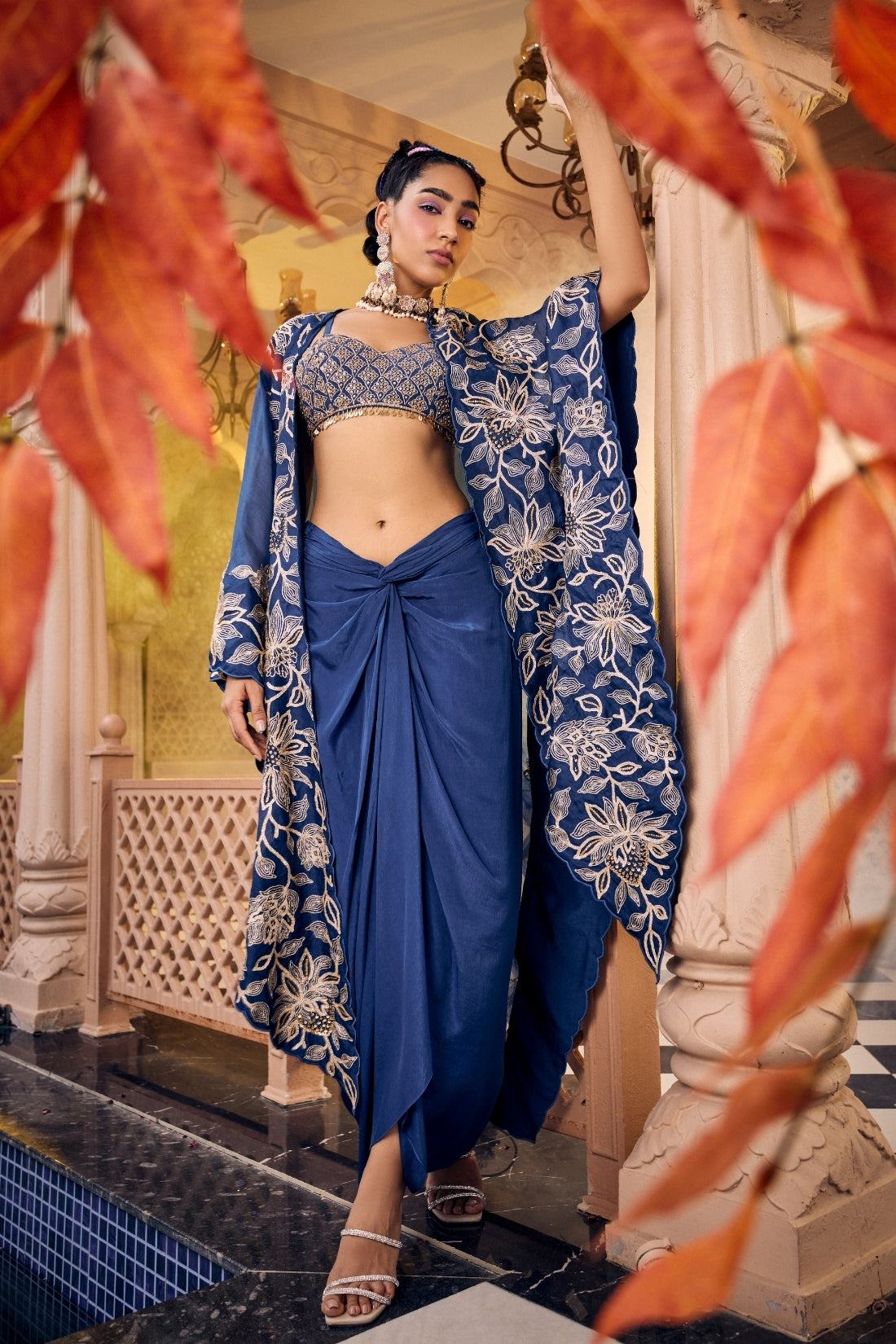 Tunning Peacock Blue Cape Set