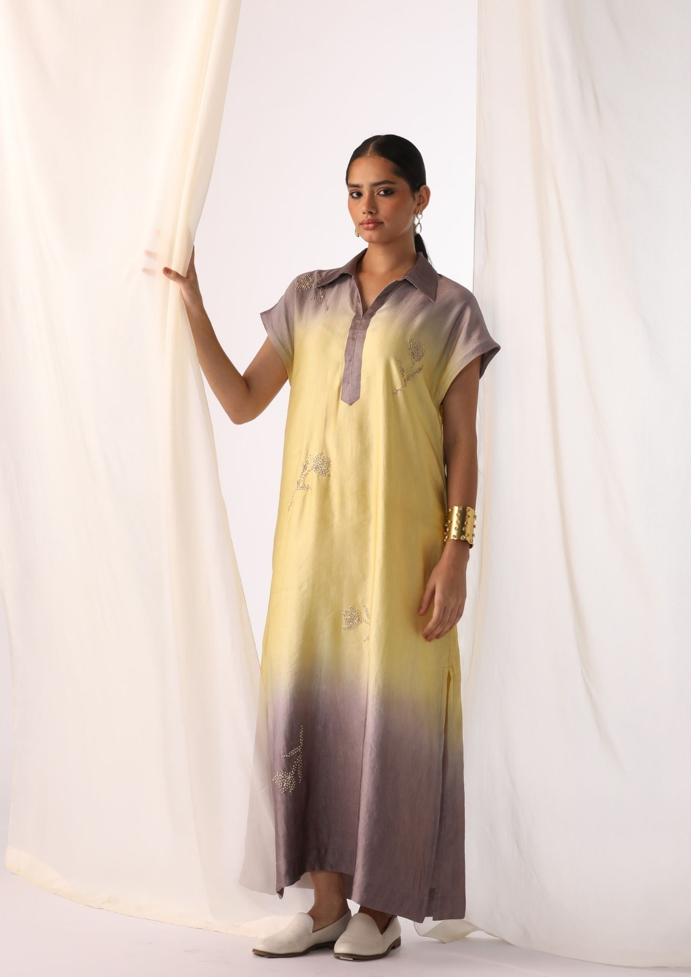 Linen Satin Pastels Ombre Hand Embroidered Tunic