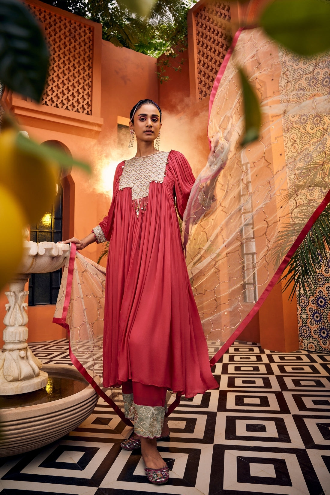 Pink Kurta Set Featuring Intricate Contrast Color Embroidered Patchwork