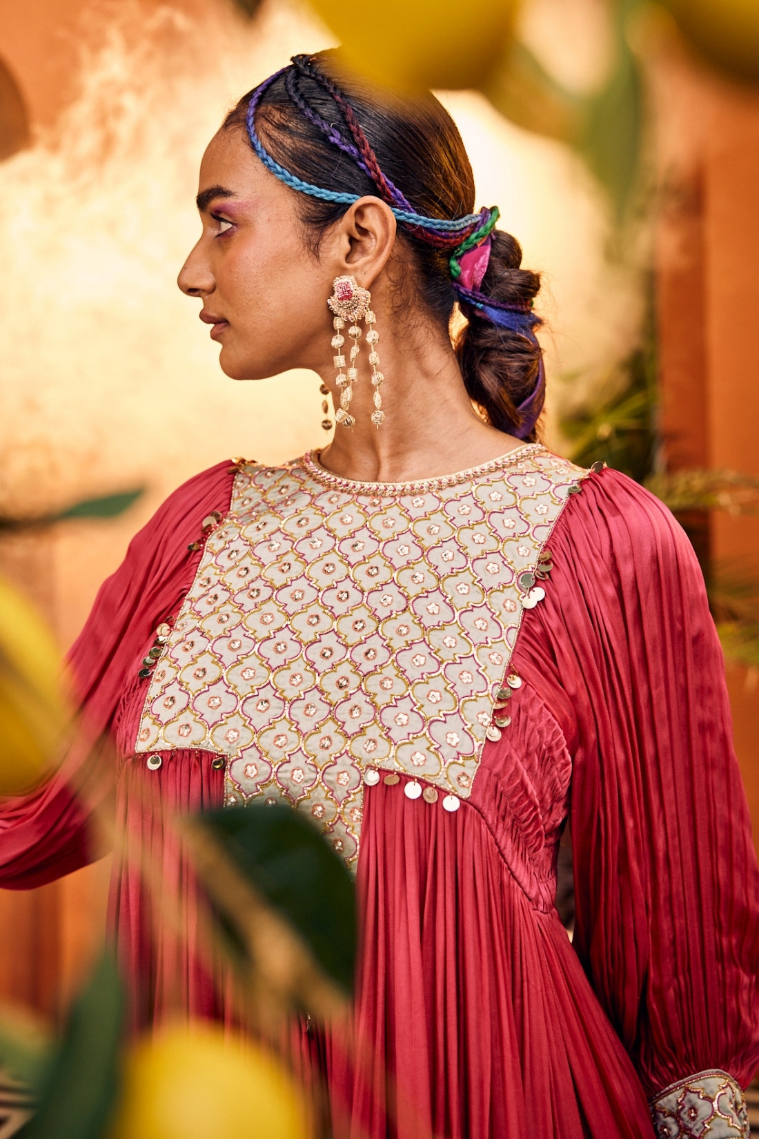 Pink Kurta Set Featuring Intricate Contrast Color Embroidered Patchwork
