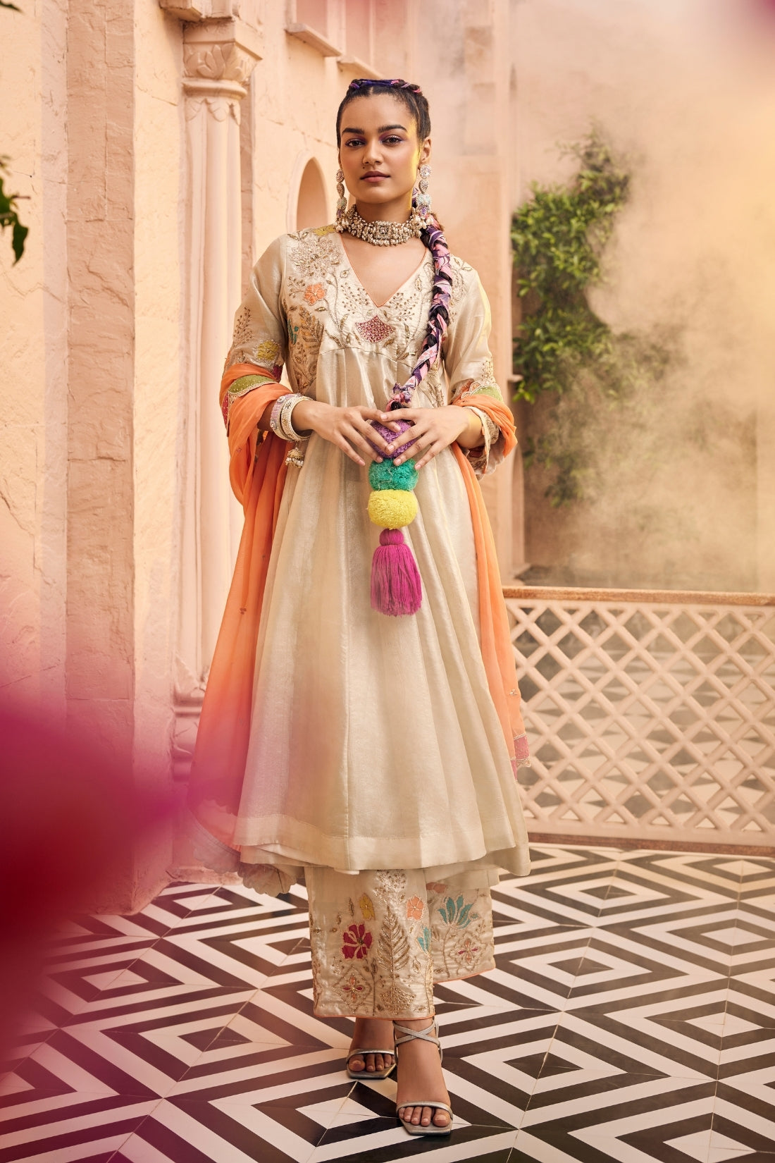 Ivory And Golden Tissue Kurta