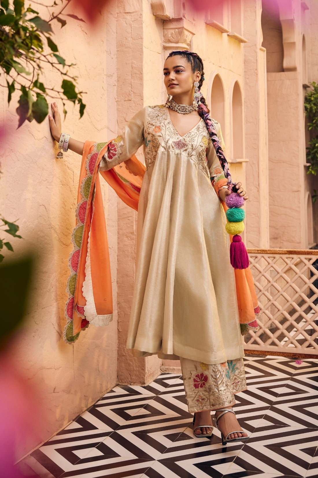 Ivory And Golden Tissue Kurta