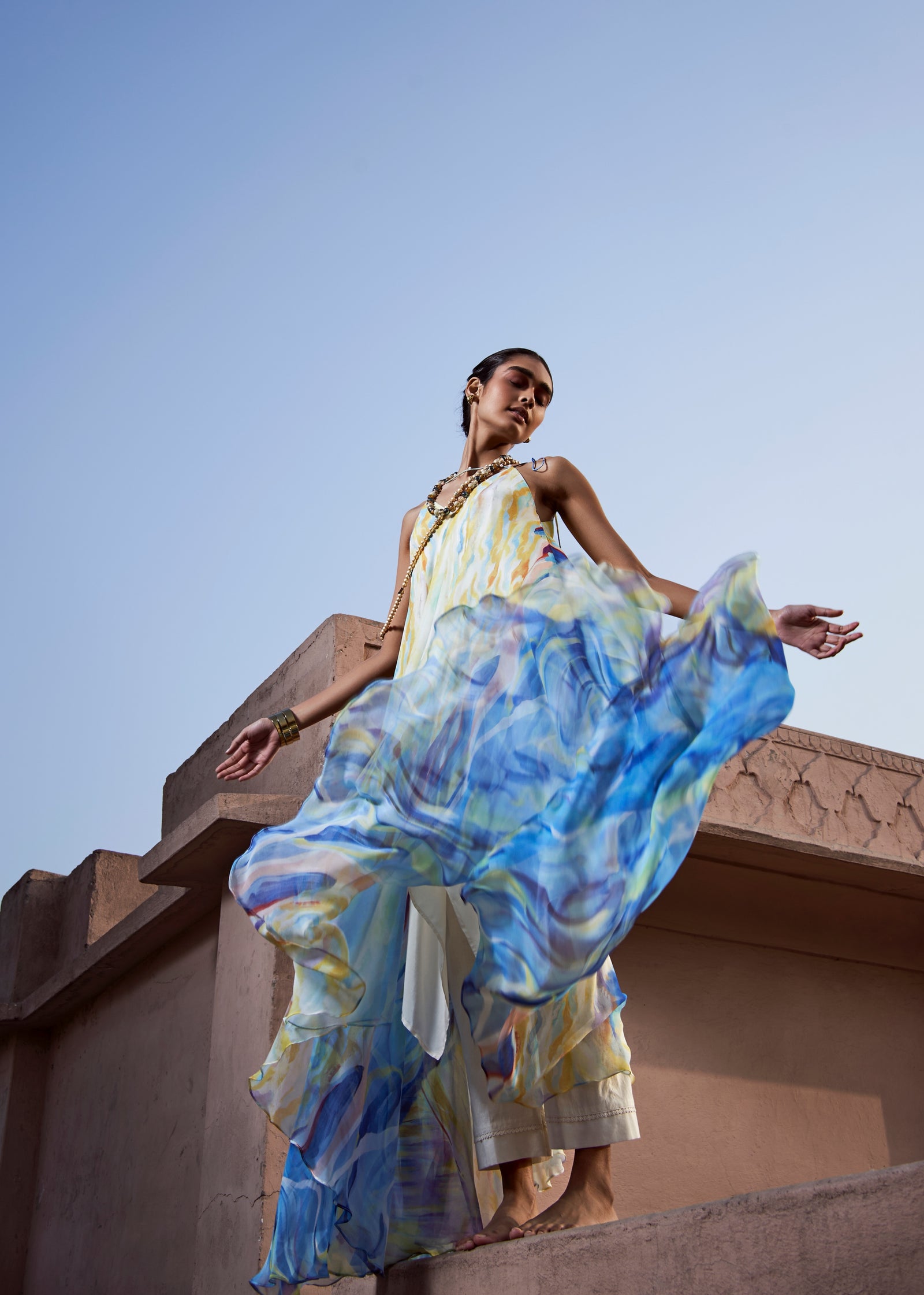 Hand-Painted A-Line Tunic & Ivory Pencil Pants