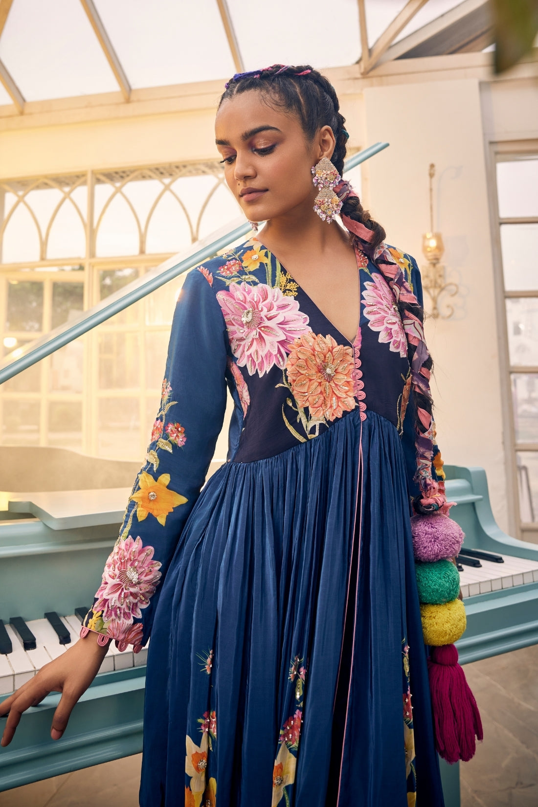 Peacock Blue Printed Kurta Set