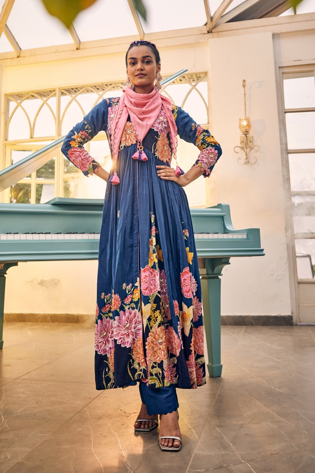 Peacock Blue Printed Kurta Set