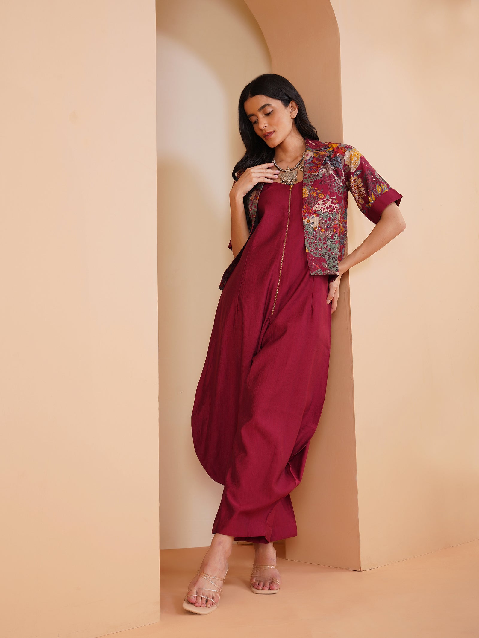 Urban Achkan Floral Maroon