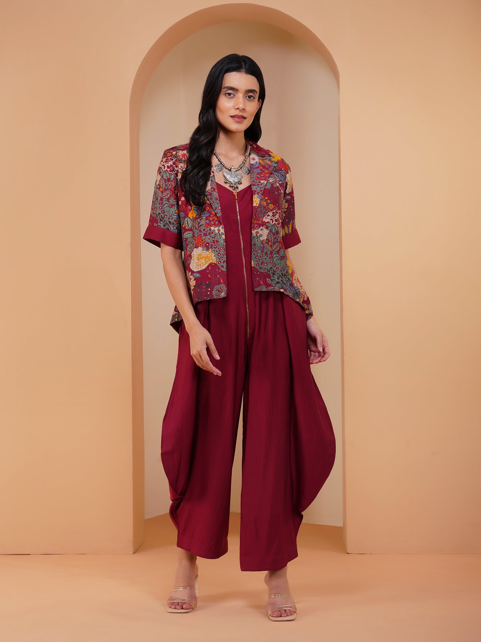 Urban Achkan Floral Maroon