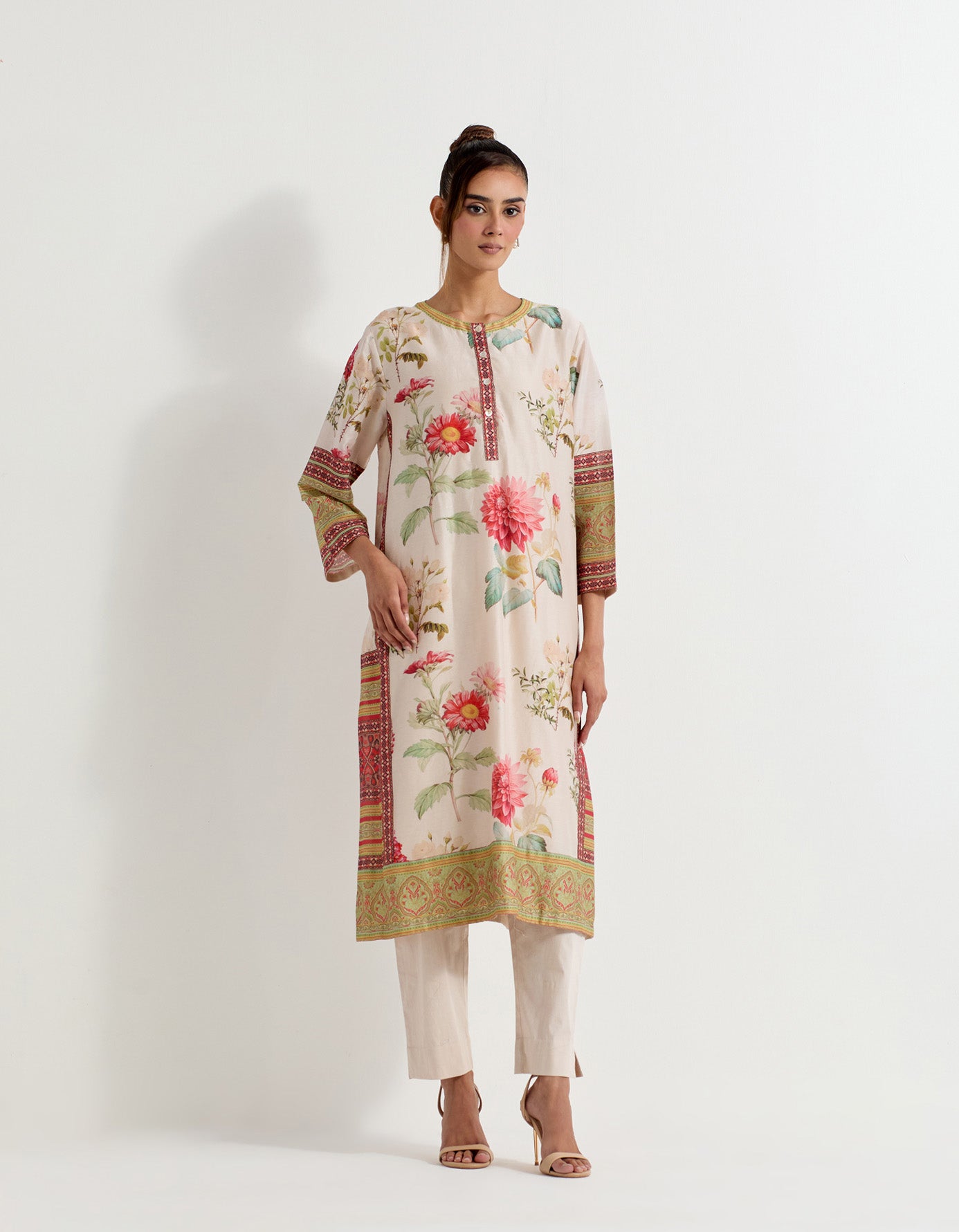 Daisry printed chanderi silk kurta and stretch lycra pants